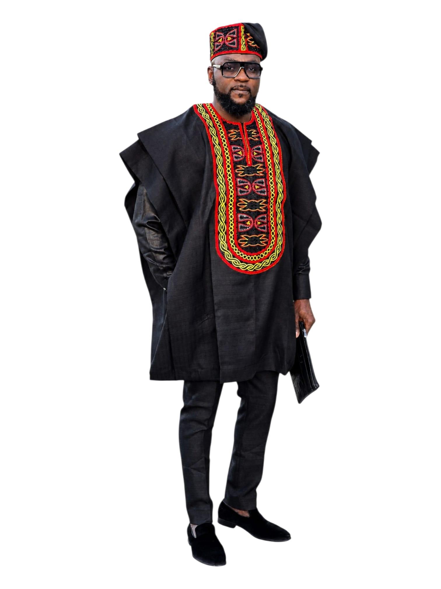 Royal Crystal Toghu Agbada Set - Black Heritage Edition