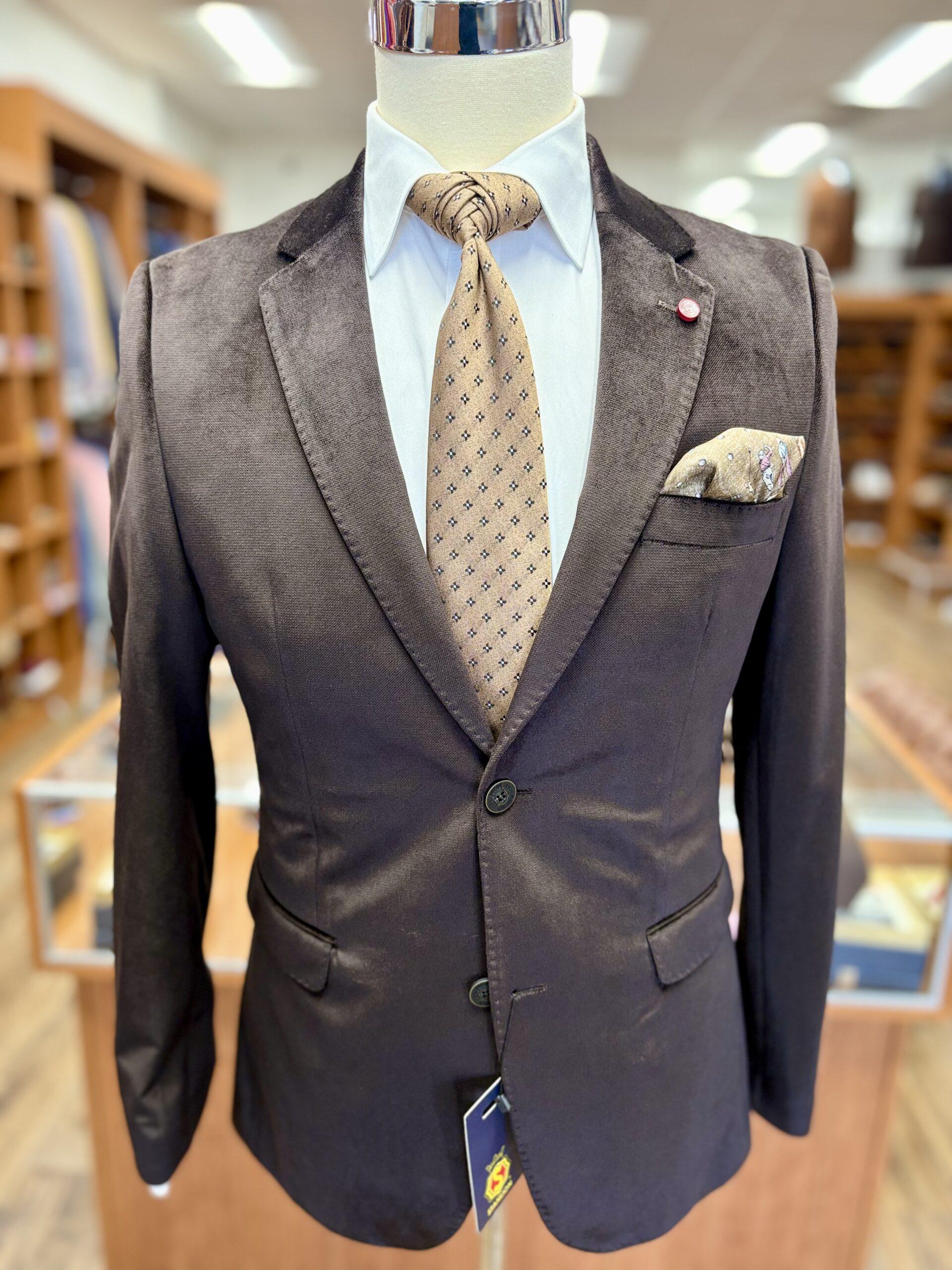 Chocolate Brown Velvet Single Breasted Blazer